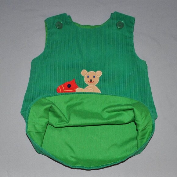 Vintage Corduroy Jumper Dress Size 2T Green w/ Teddy Bear & Toy Horse - Picture 6 of 9